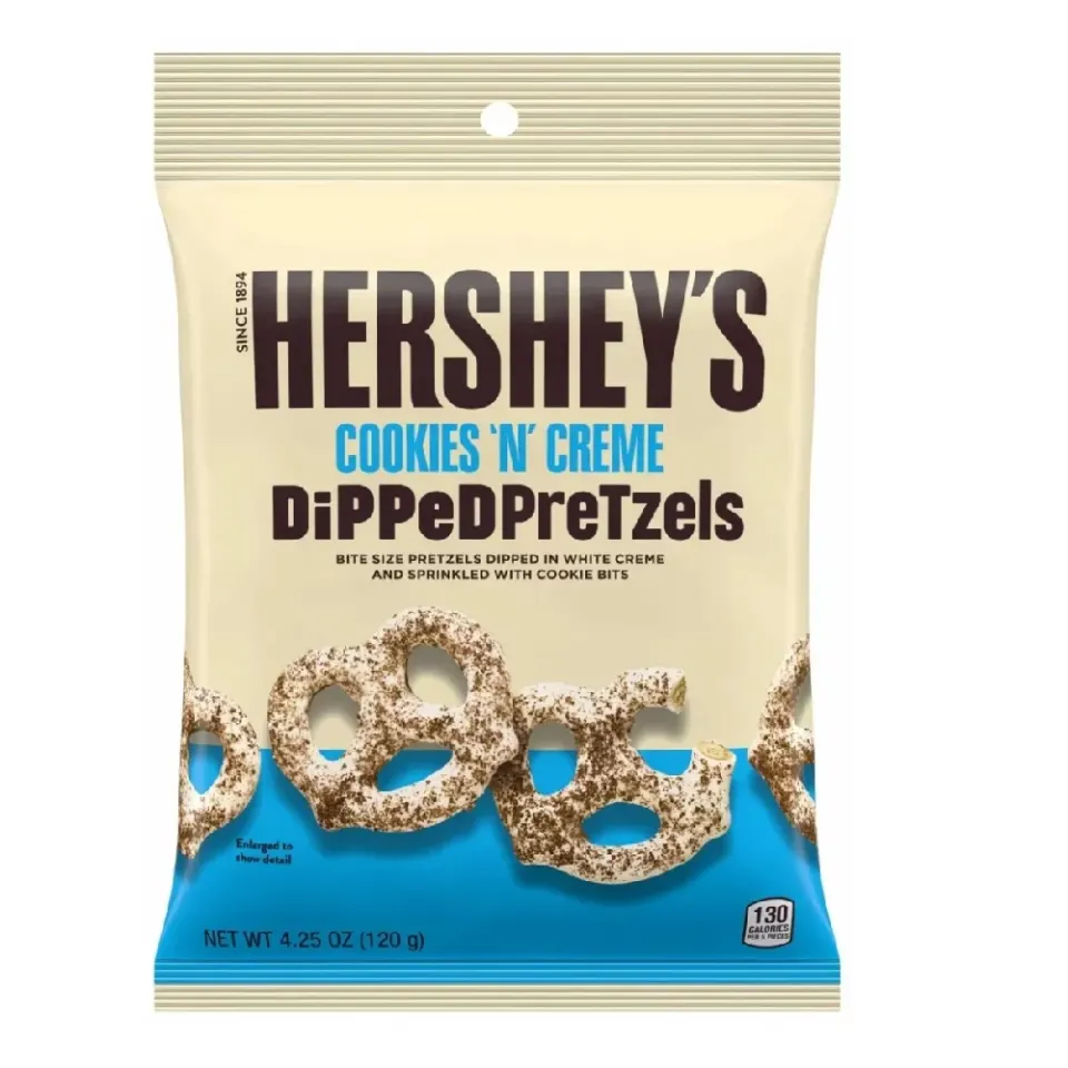 Hershey's Fehércsokoládéba mártott, kekszdarabos perecek (120g)