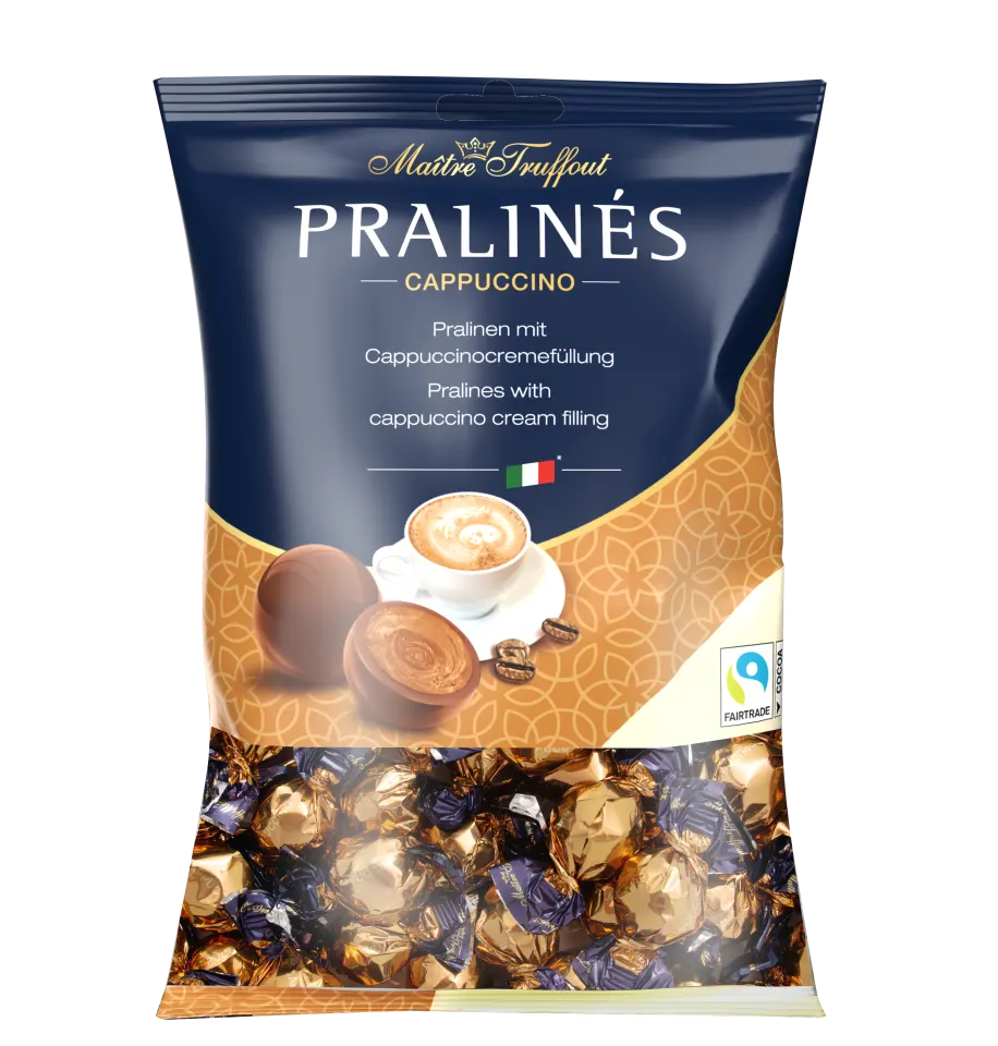 Maître Truffout Pralinés – Cappuccino ízű krémmel töltött tejcsokoládé pralinék (125g)