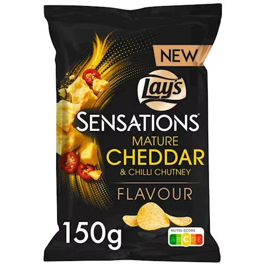 Lay's Sensations – Érett cheddar sajtos,és chilis chutney ízű prémium burgonyachips (150g)