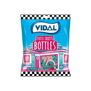 Vidal – Tutti frutti ízű, savanyú gumicukor üvegcsék (90g)