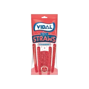 Vidal Sour Straws Strawberry – Savanyú Epres Gumicukor Szálak (90g)